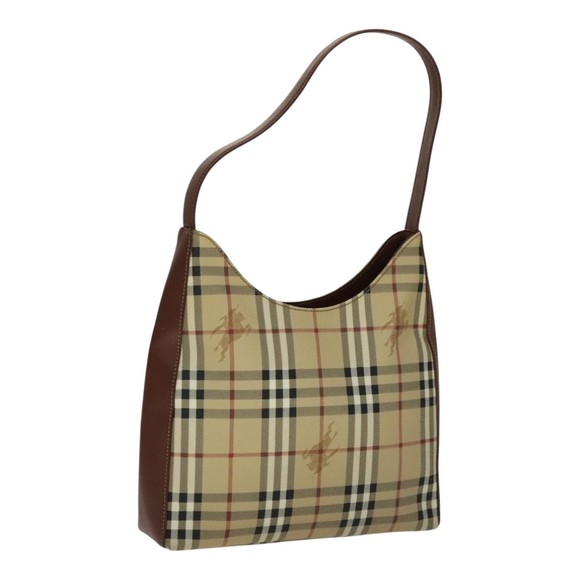 BURBERRY Nova Check Shoulder Bag PVC Leather Beige Auth yk16862